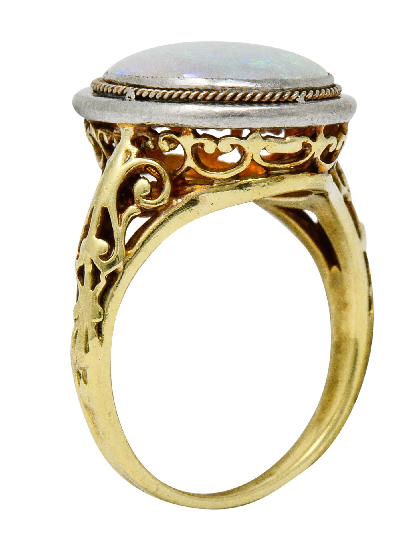 Edwardian Opal Platinum-Topped 15 Karat Gold Statement Ring 4