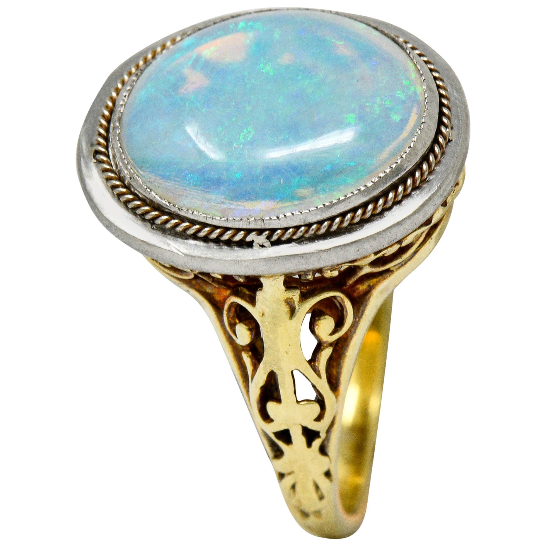 Edwardian Opal Platinum-Topped 15 Karat Gold Statement Ring