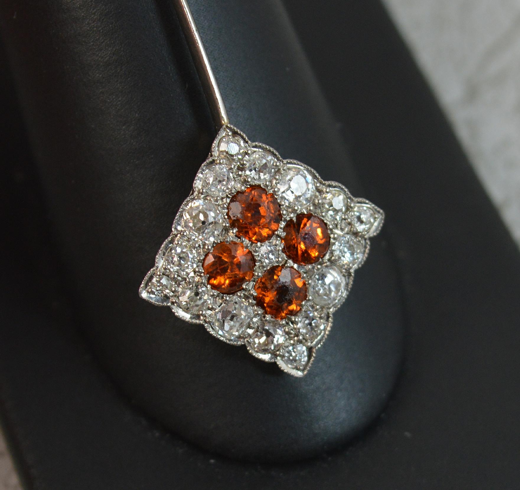 Edwardian Orange Sapphire Old Cut Diamond Platinum 18ct Gold Pendant Necklace 5