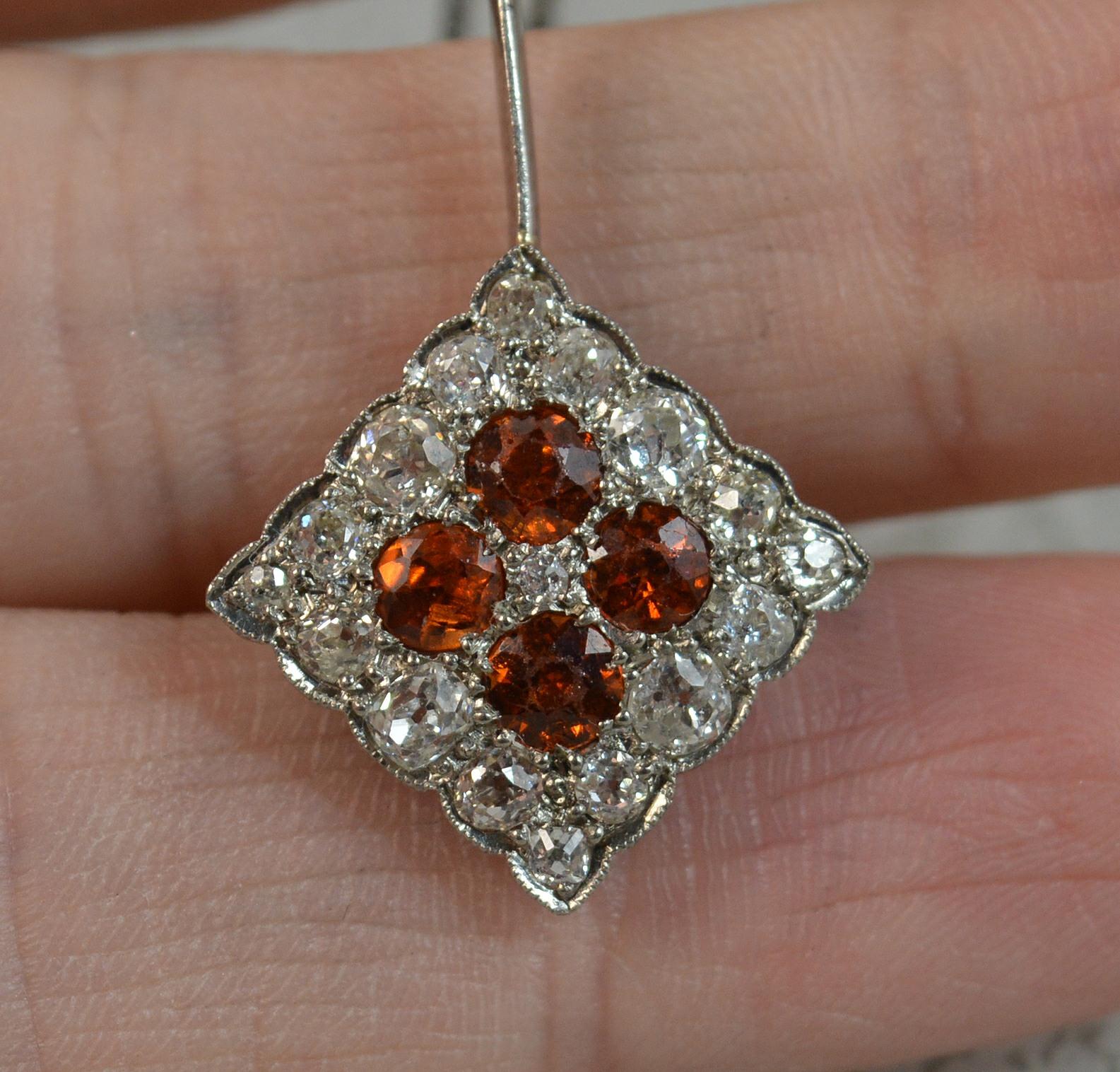 Edwardian Orange Sapphire Old Cut Diamond Platinum 18ct Gold Pendant Necklace 4