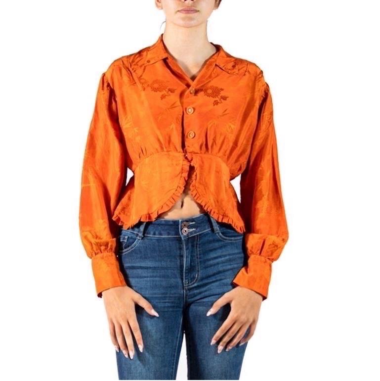 Edwardian Orange Silk Jacquard Blouse In Excellent Condition In New York, NY