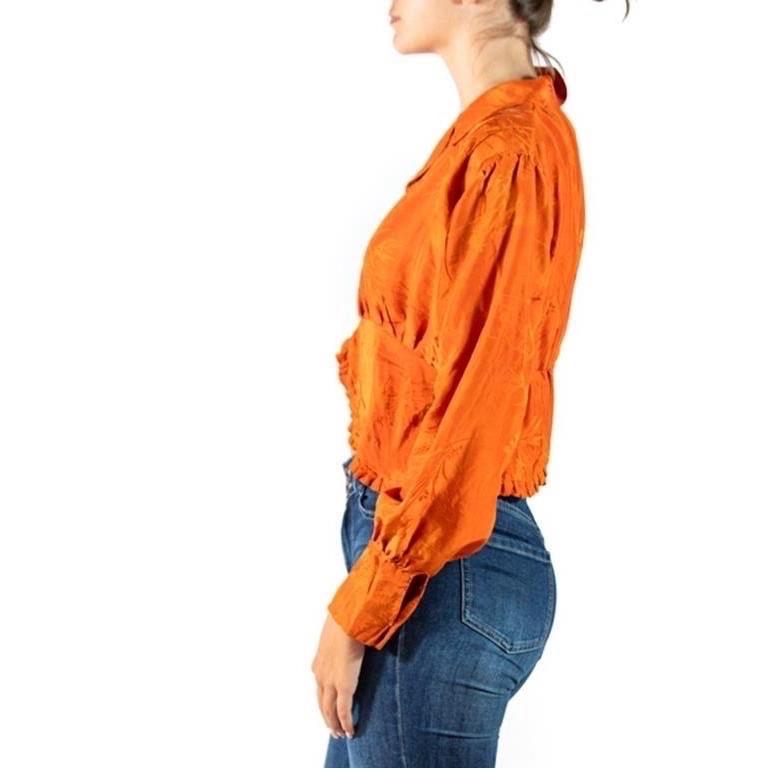 Women's Edwardian Orange Silk Jacquard Blouse