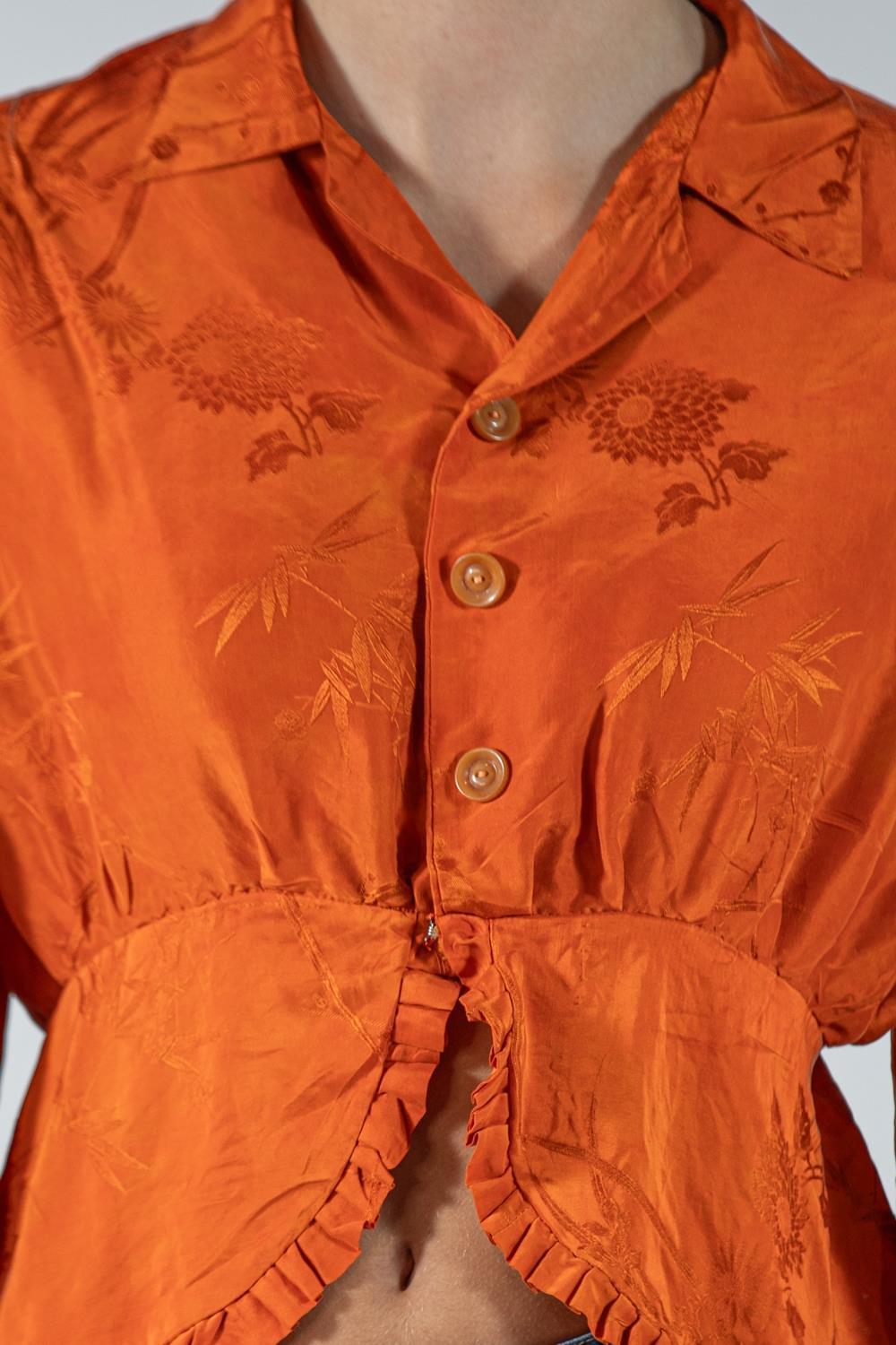 Edwardian Orange Silk Jacquard Blouse 4
