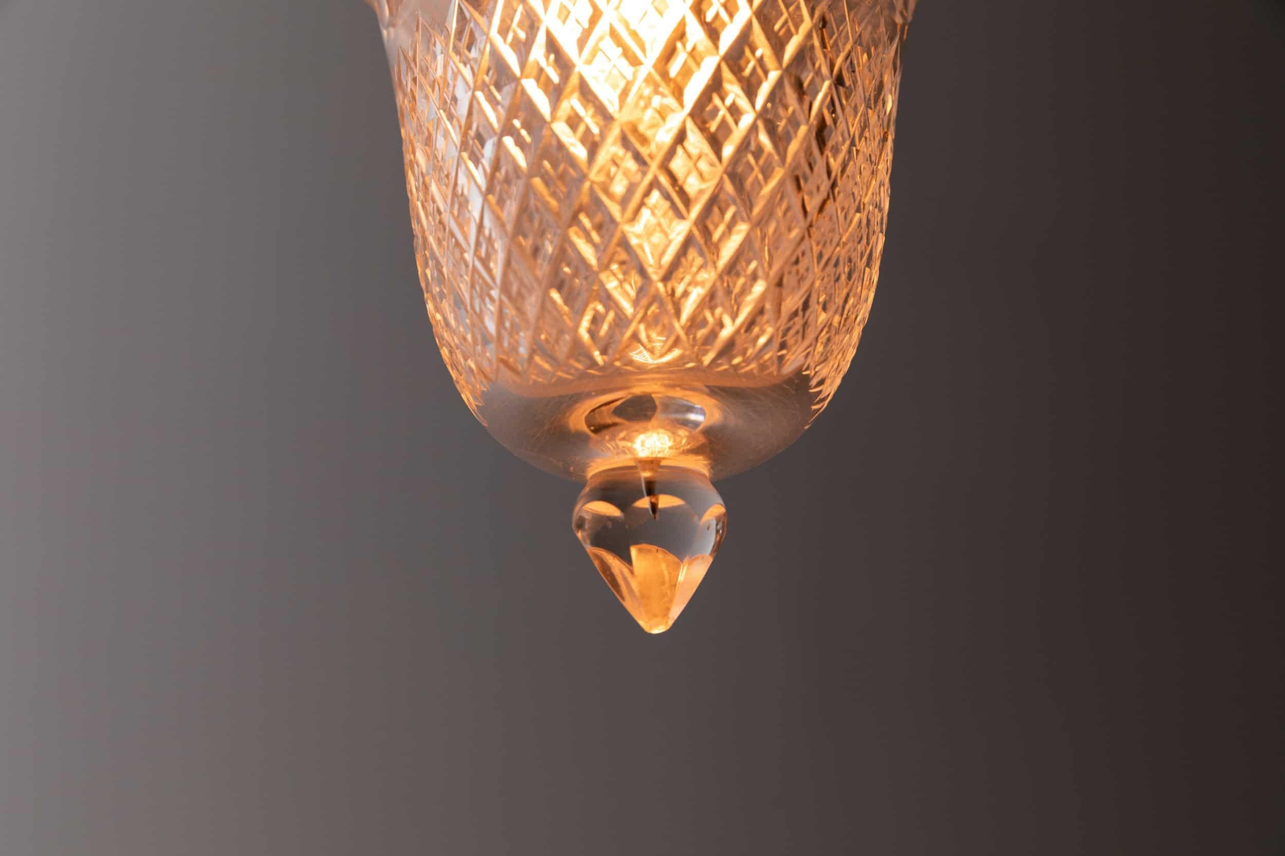English Edwardian Ornate Teardrop Cut Glass Light Pendant Lamp, C.1900 For Sale