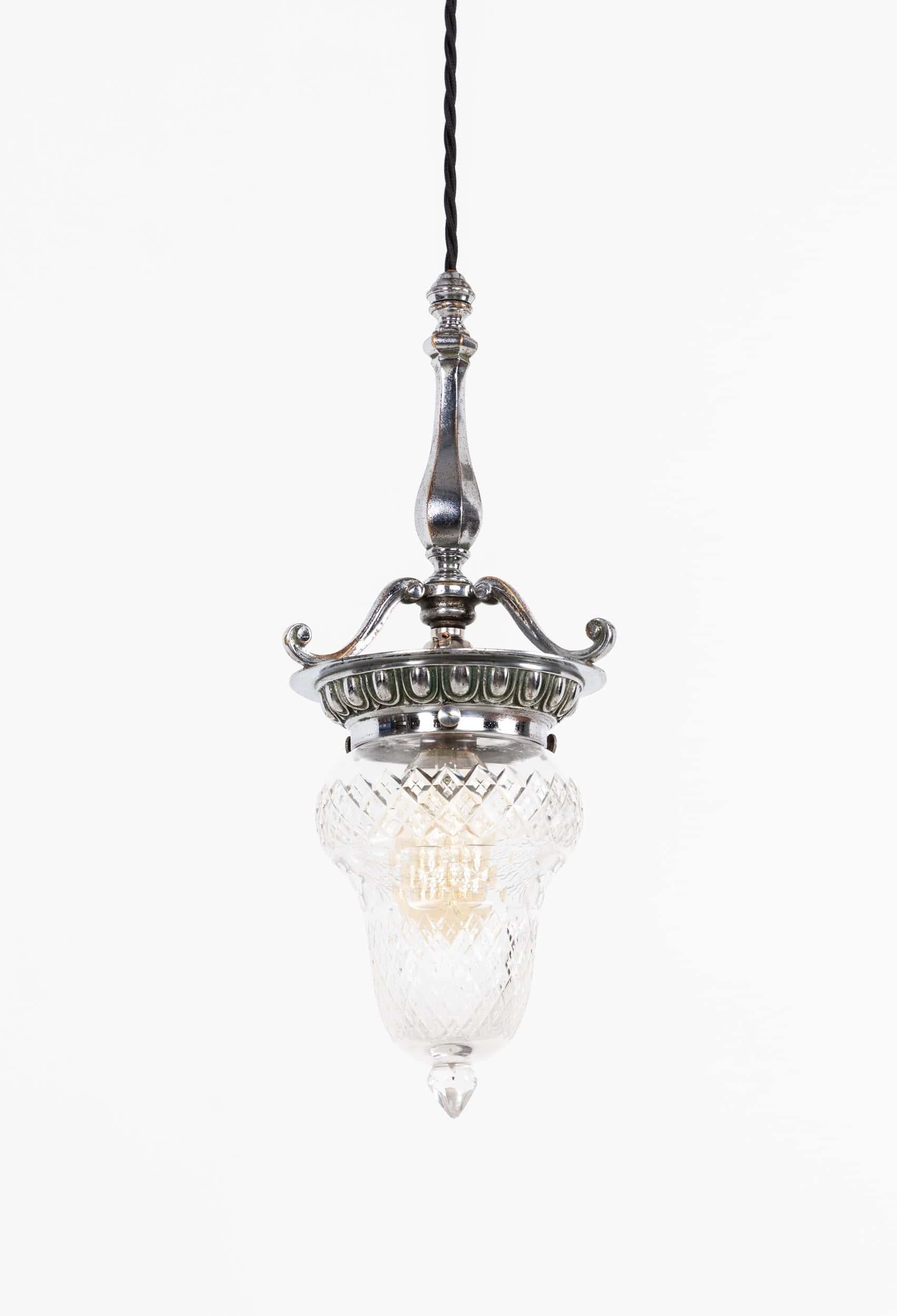 Edwardian Ornate Teardrop Cut Glass Light Pendant Lamp, C.1900 For Sale