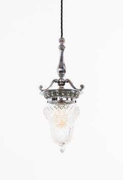 Edwardian Ornate Teardrop Cut Glass Light Pendant Lamp, C.1900
