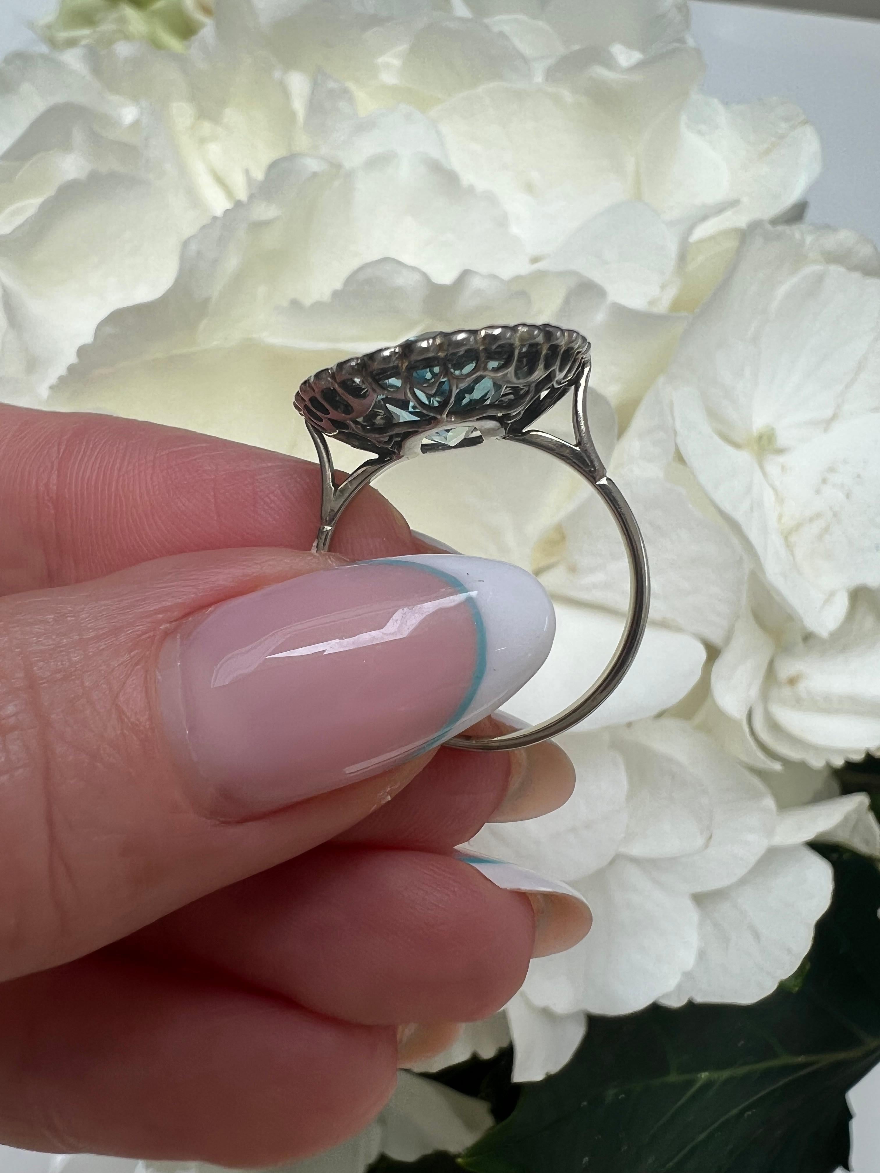 Women's or Men's Edwardian oval aquamarine and diamond ring.  For Sale