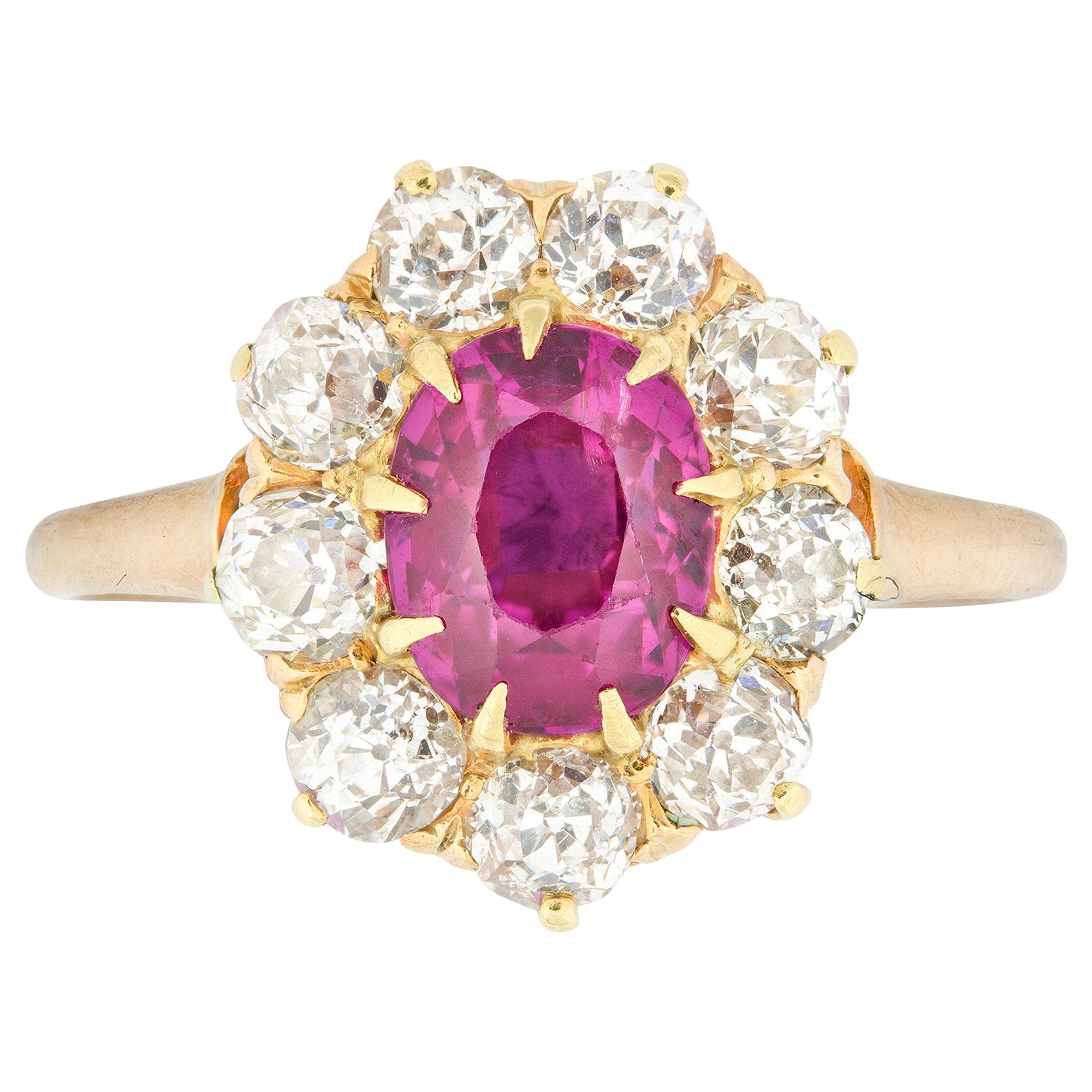 Edwardian Oval Ruby and Diamond Cluster Ring