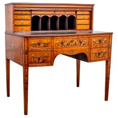 Antique Edwardian Paint Decorated Satinwood Desk