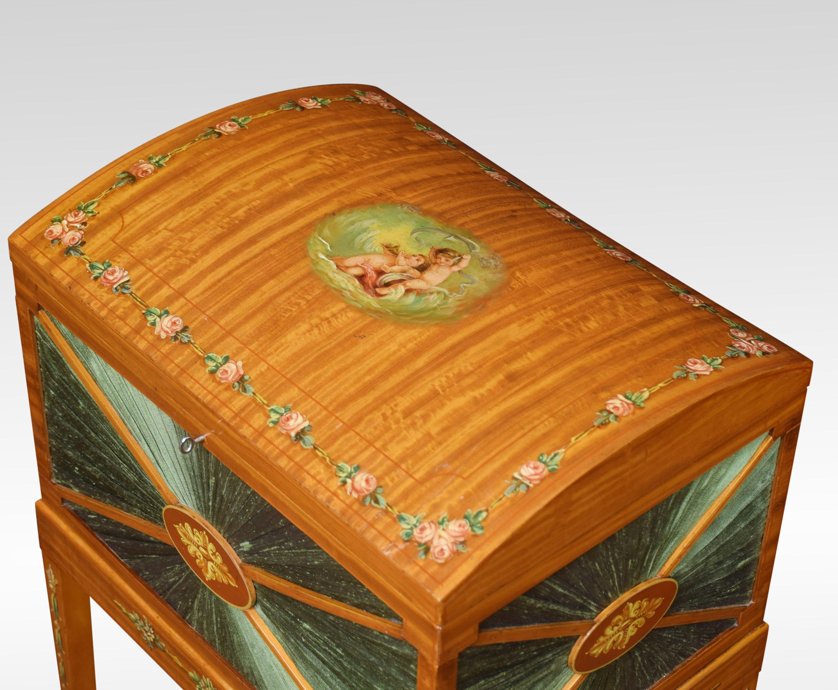 Edwardian Painted Satinwood Ladies Workbox For Sale 4