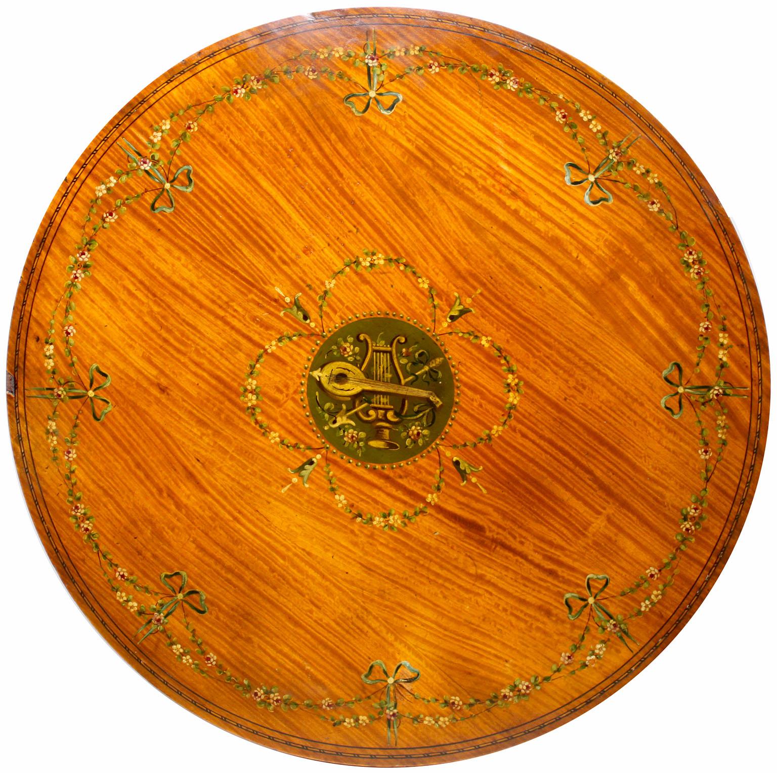 English Edwardian Painted Satinwood Painted Adam Style Circular Side Table For Sale