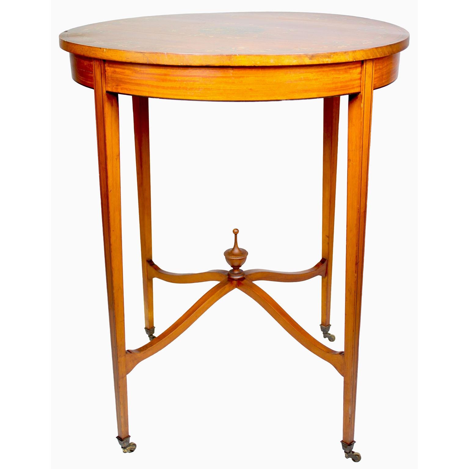 Hand-Painted Edwardian Painted Satinwood Painted Adam Style Circular Side Table For Sale