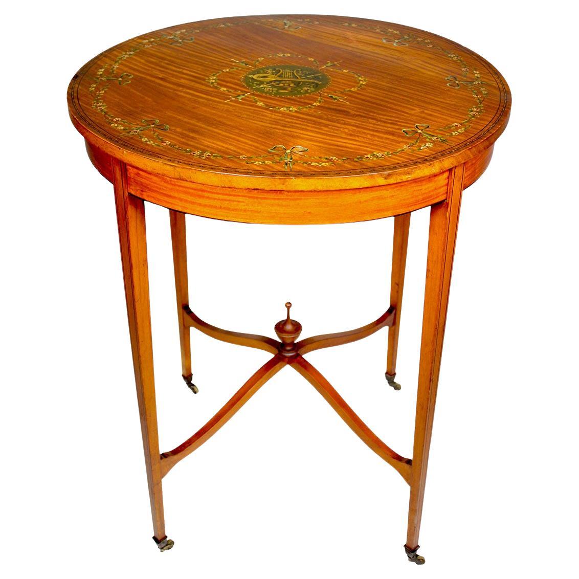 Edwardian Painted Satinwood Painted Adam Style Runde Beistelltisch