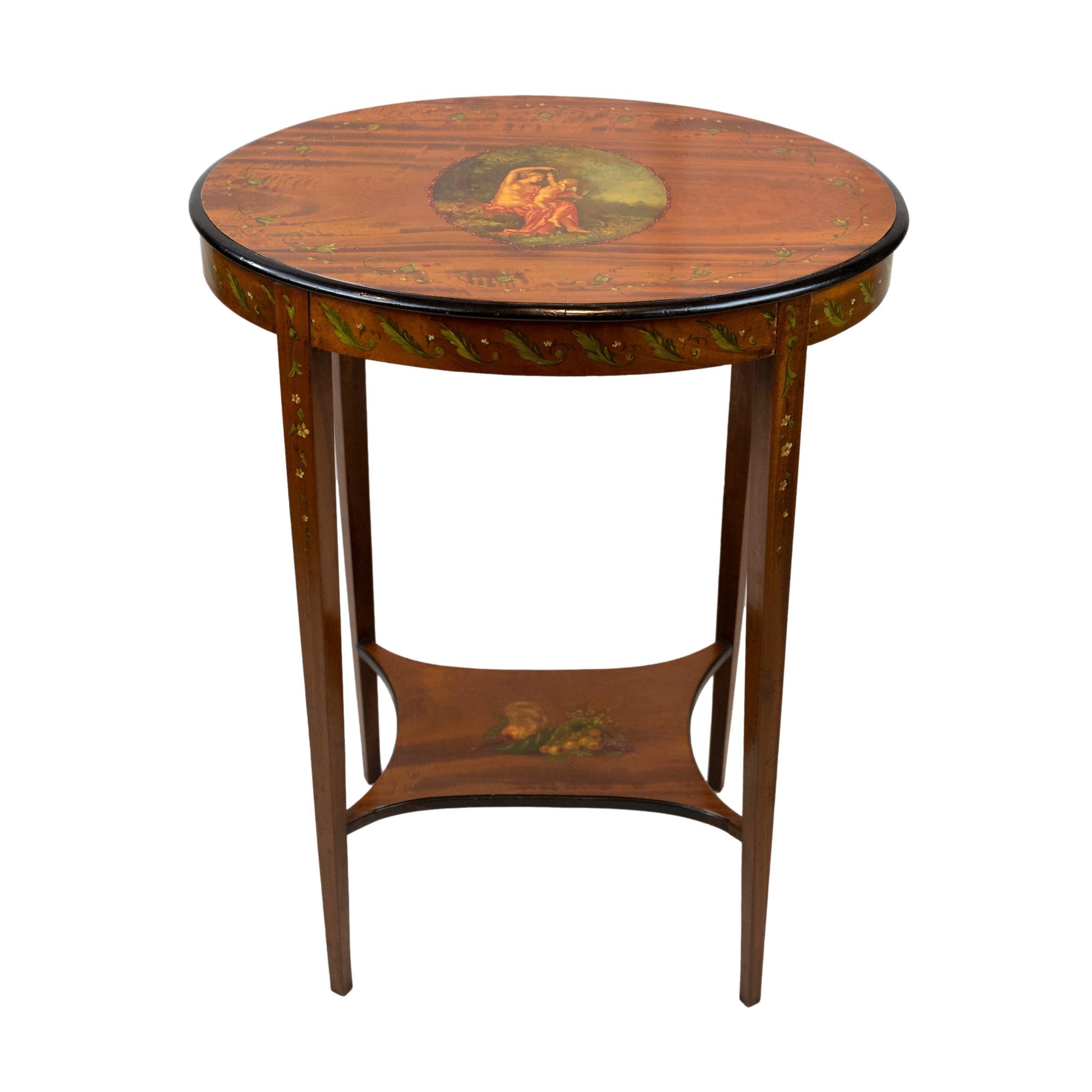 Hand-Crafted Edwardian Painted Satinwood Two-Tier Occasional Table, English, ca. 1900 For Sale