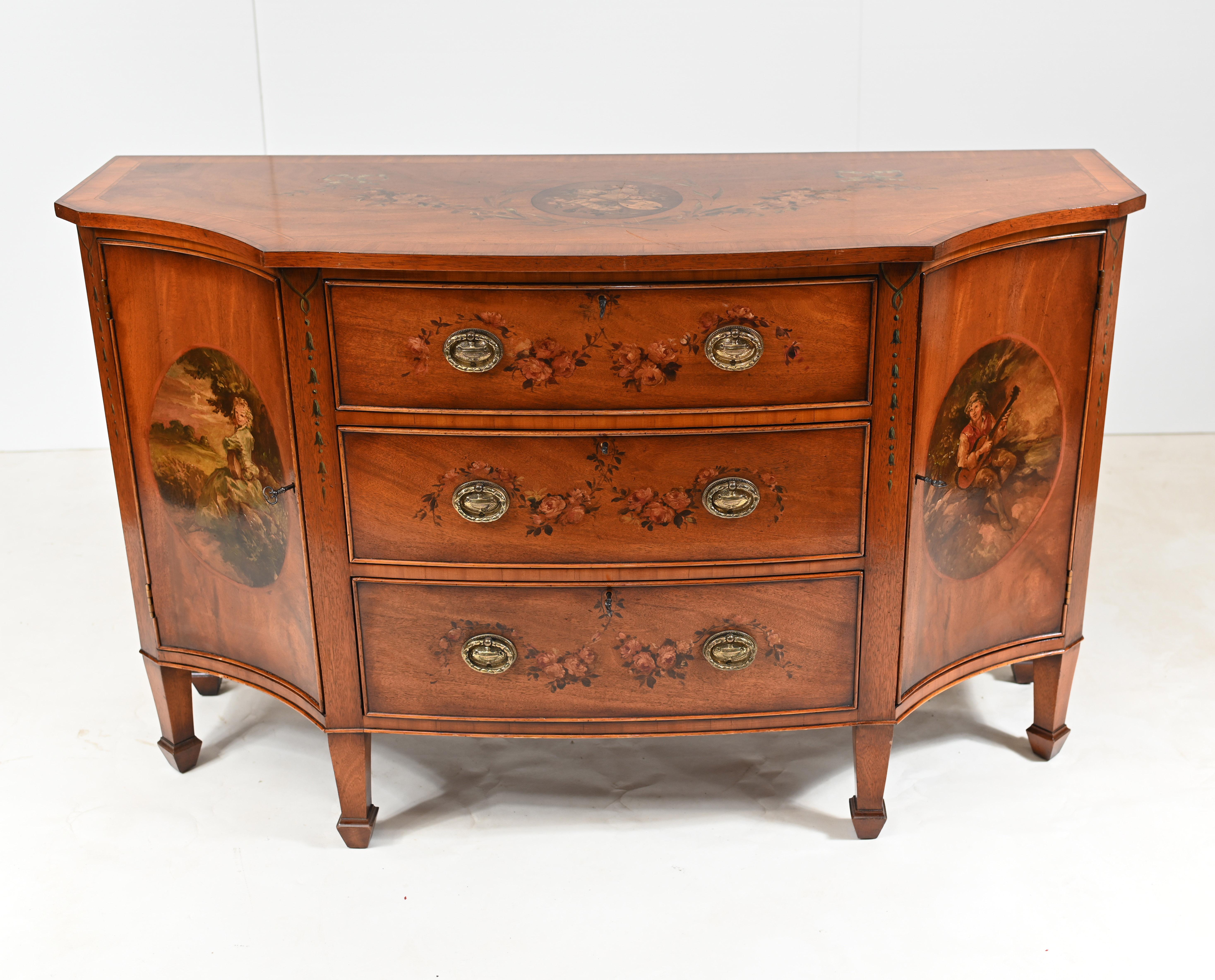 Edwardian Painted Sideboard Breakfront Server Walnut In Good Condition In Potters Bar, GB