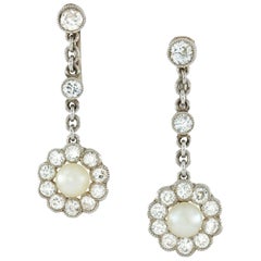 Paire de boucles d'oreilles édouardiennes en perles et diamants