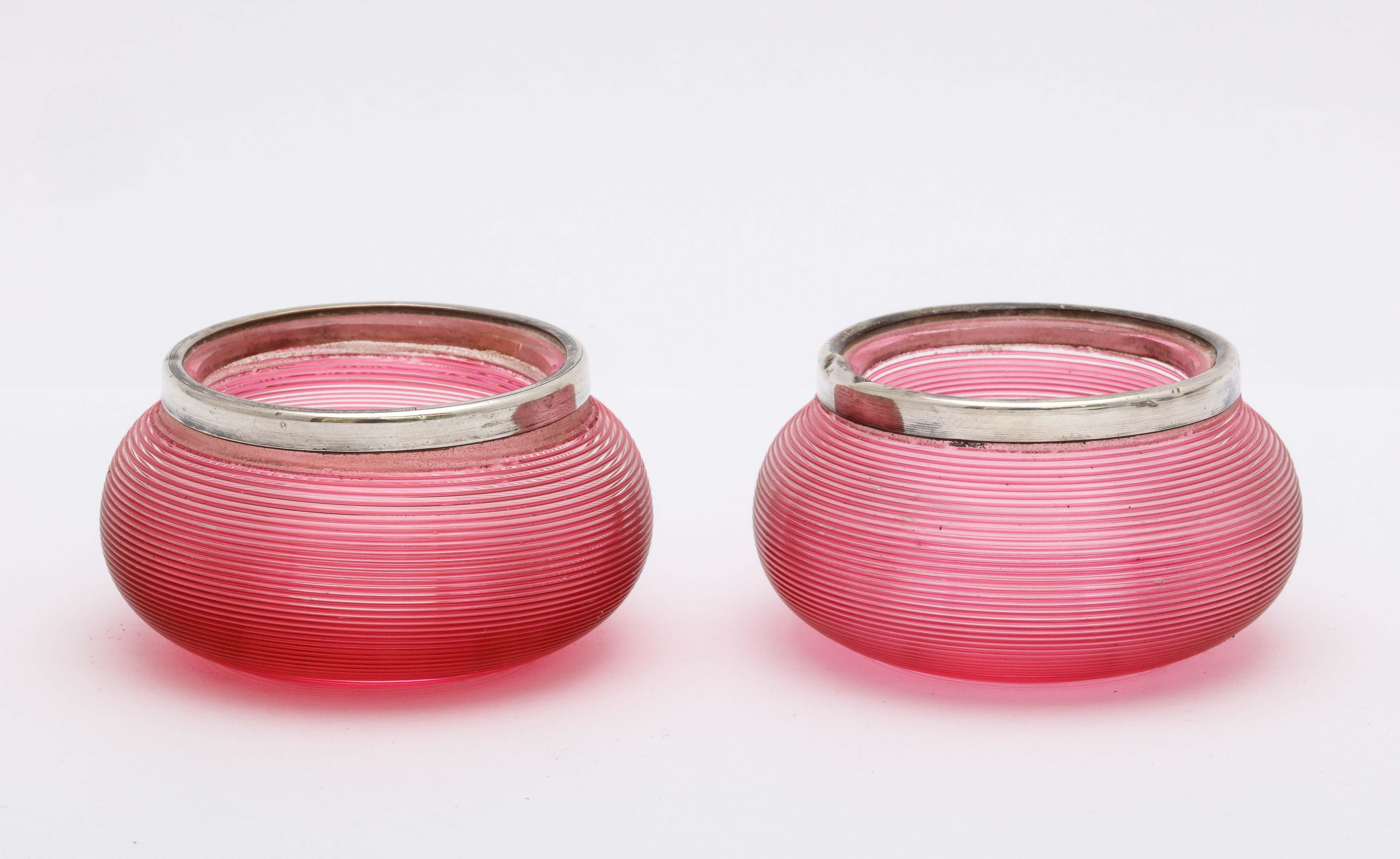 Edwardian Pair of Sterling-Mounted Cranberry/Red Threaded Crystal Match Strikers 4