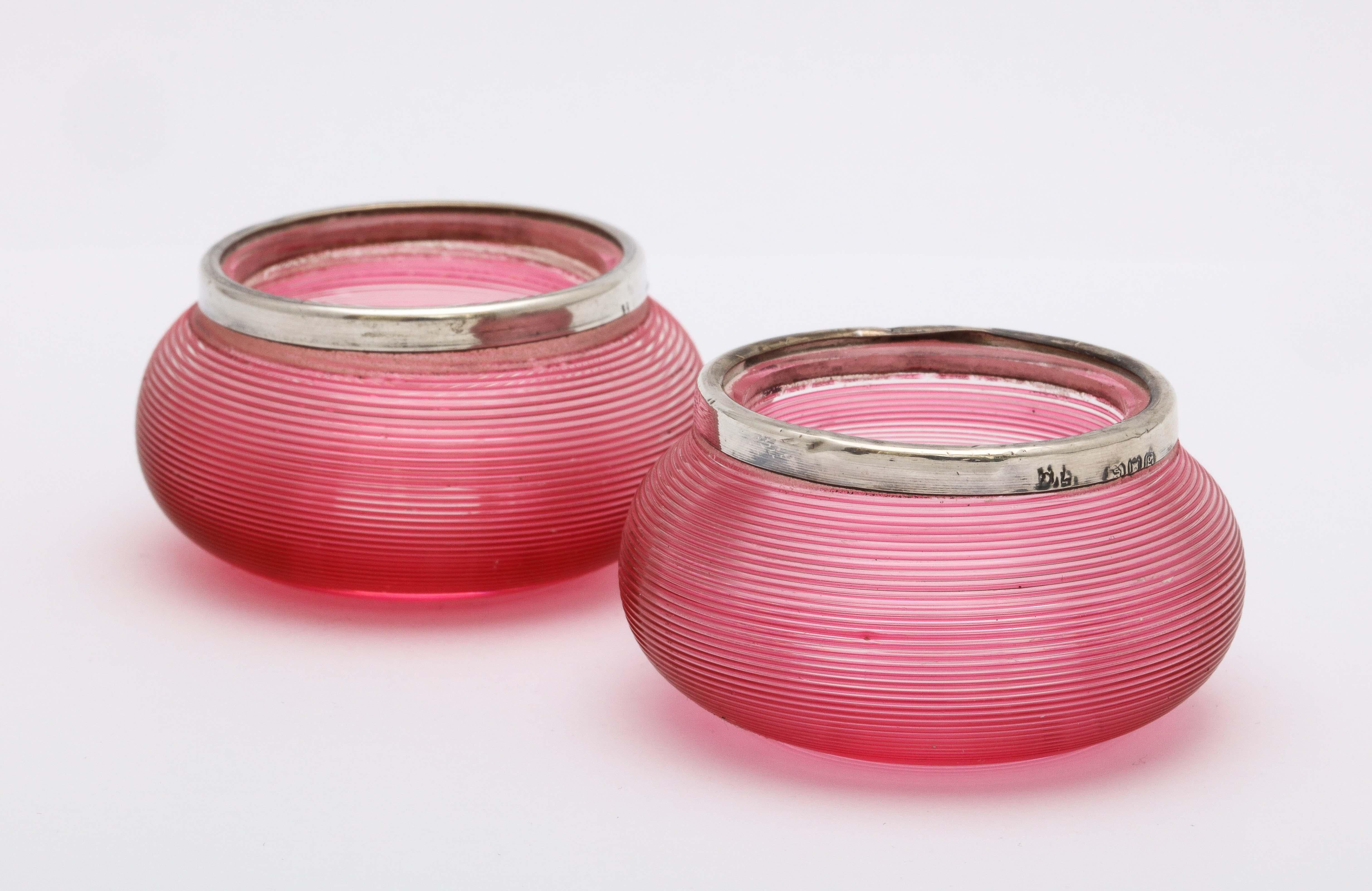Edwardian Pair of Sterling-Mounted Cranberry/Red Threaded Crystal Match Strikers 6