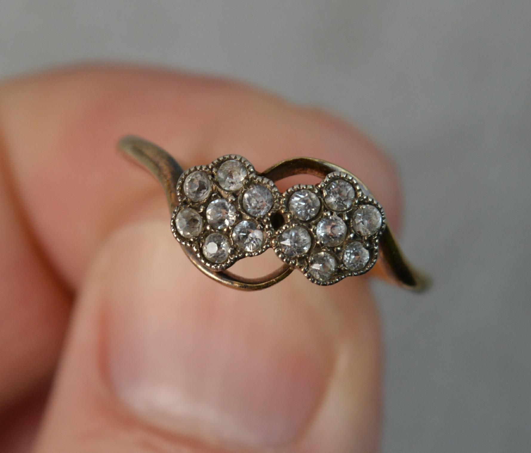 Women's Edwardian Paste 18 Carat Gold Platinum Double Daisy Cluster Ring