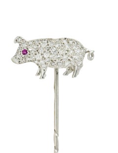 Edwardian Pave Diamond Platinum Pig Stickpin