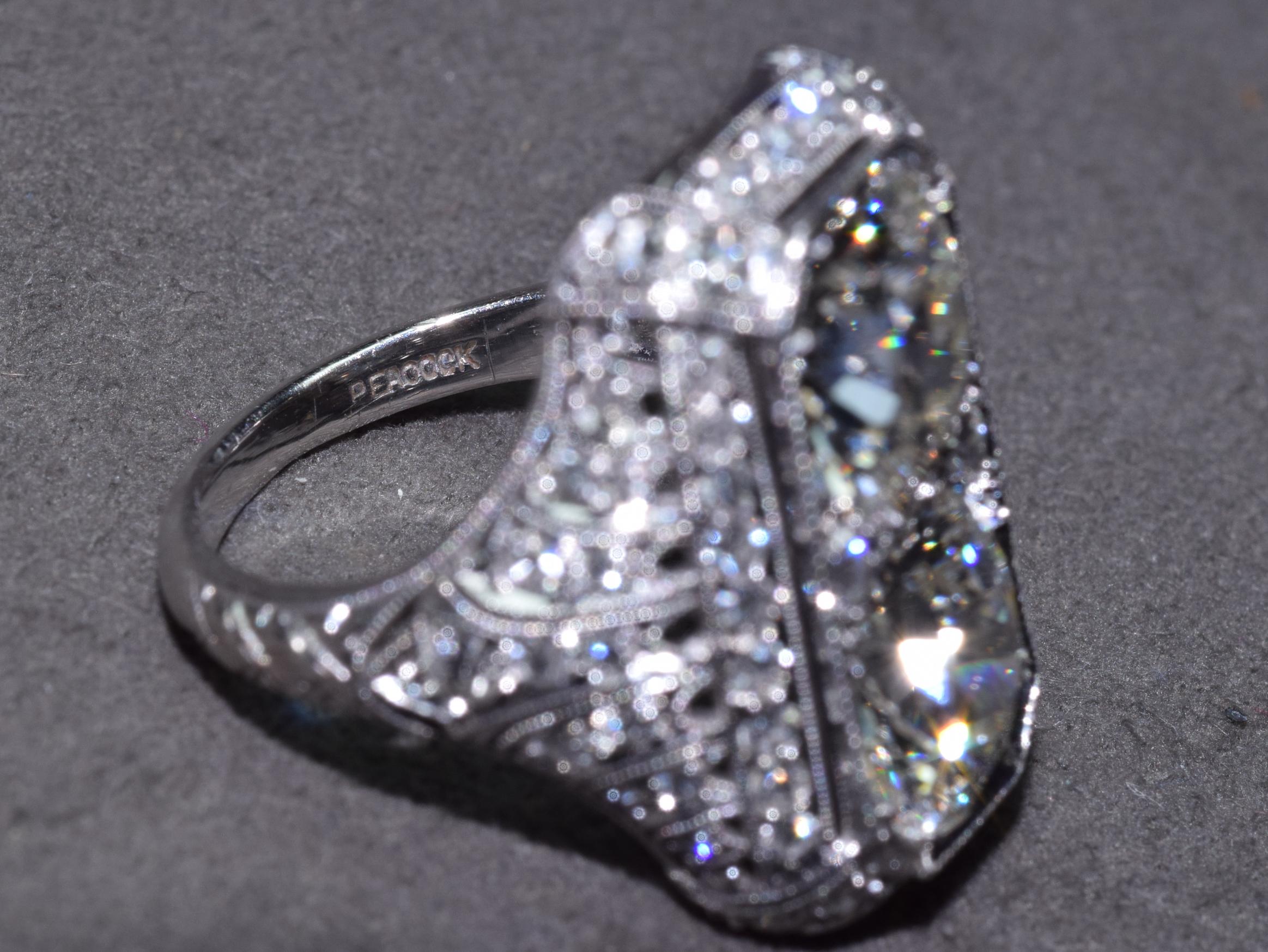 Modern Edwardian Peacock Old European Cut Diamond Twin Stone Ring