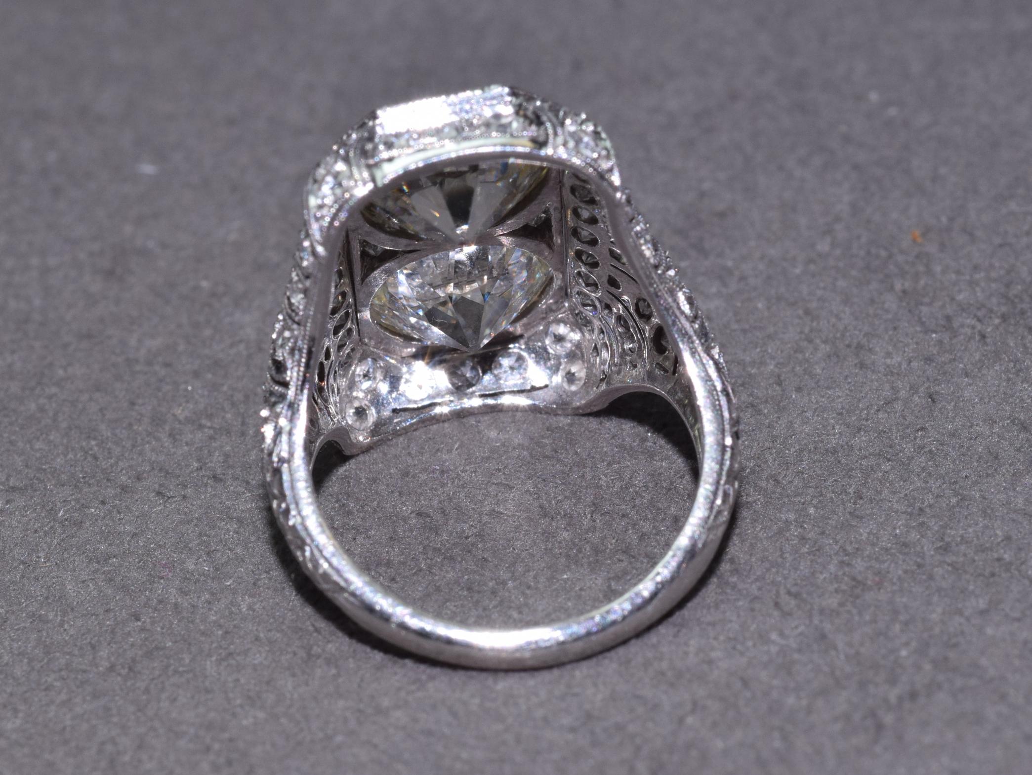 Women's or Men's Edwardian Peacock Old European Cut Diamond Twin Stone Ring