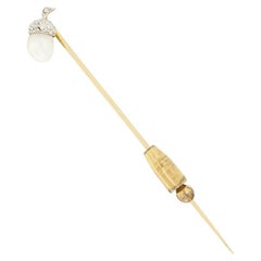 Edwardian Pear and Diamond Pin Brooch, c.1910s