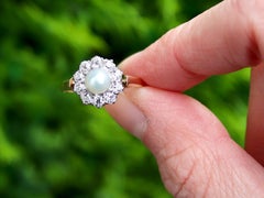 Edwardian Pearl and 0.30 Carat Diamond 18k Yellow Gold Cluster Ring