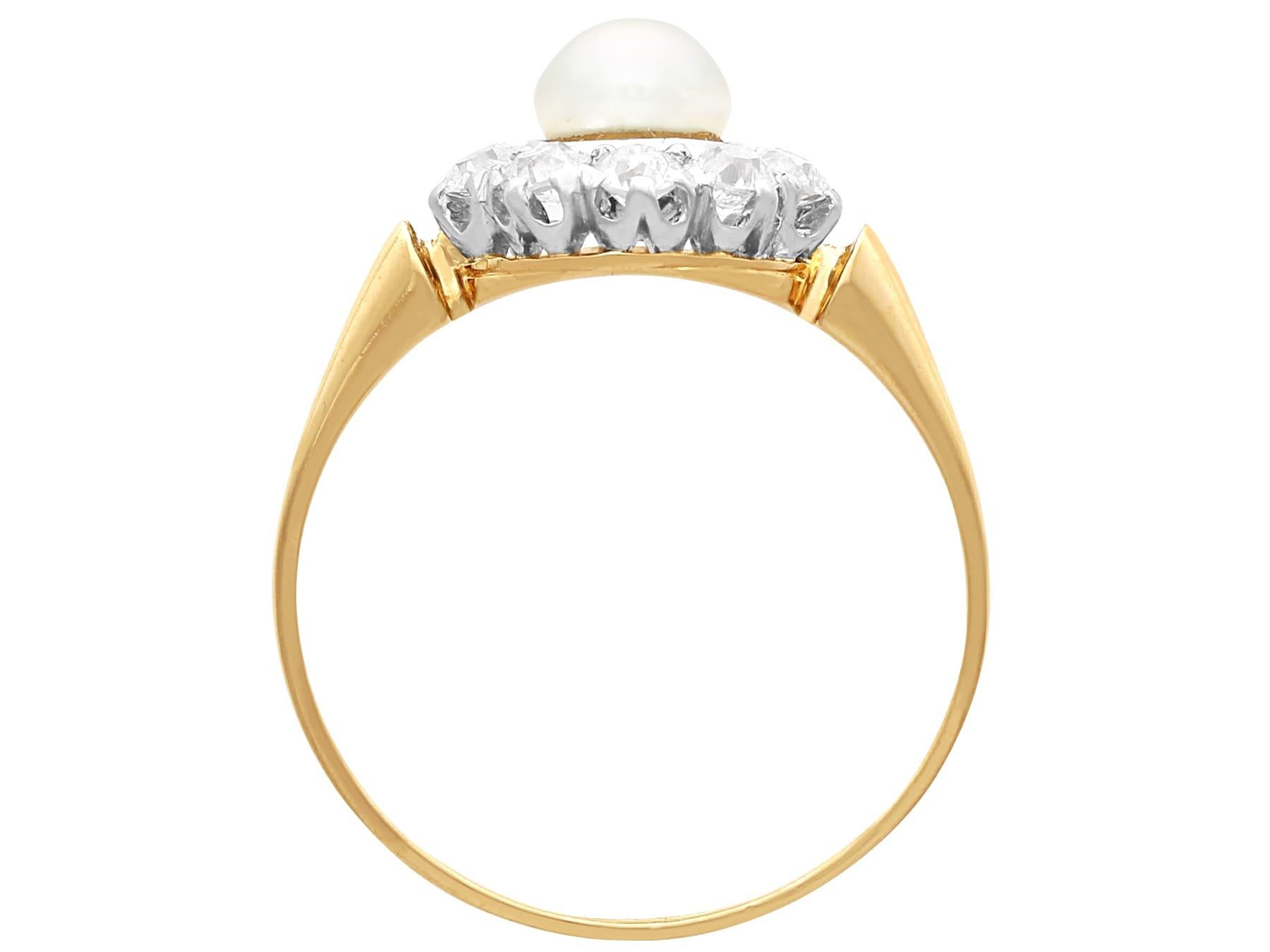 18 Karat Gelbgold-Cluster-Ring mit edwardianischer Perle und 0,30 Karat Diamant im Zustand „Hervorragend“ im Angebot in Jesmond, Newcastle Upon Tyne