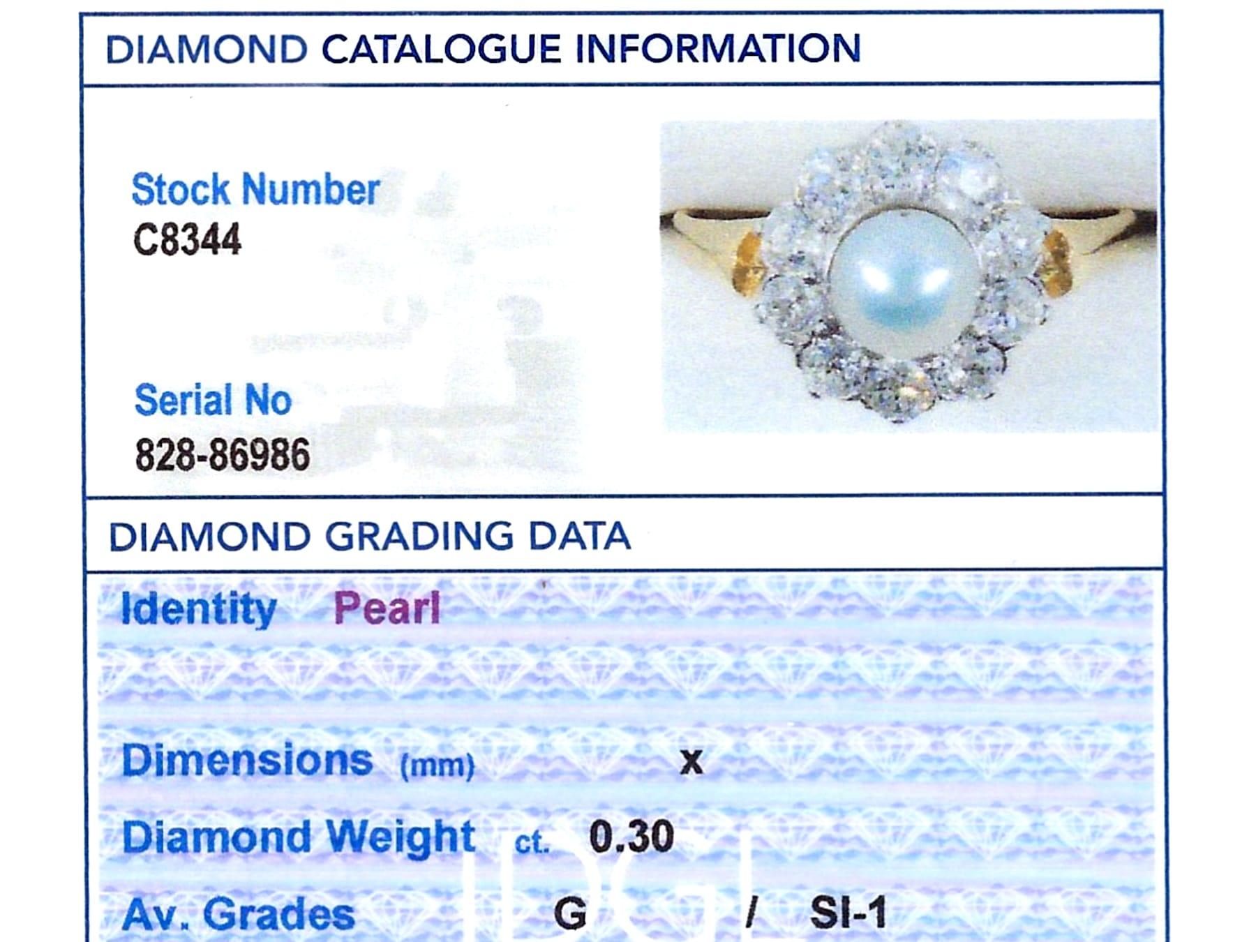 Bague grappe édouardienne en or jaune 18 carats avec perles et diamants de 0,30 carat Unisexe en vente