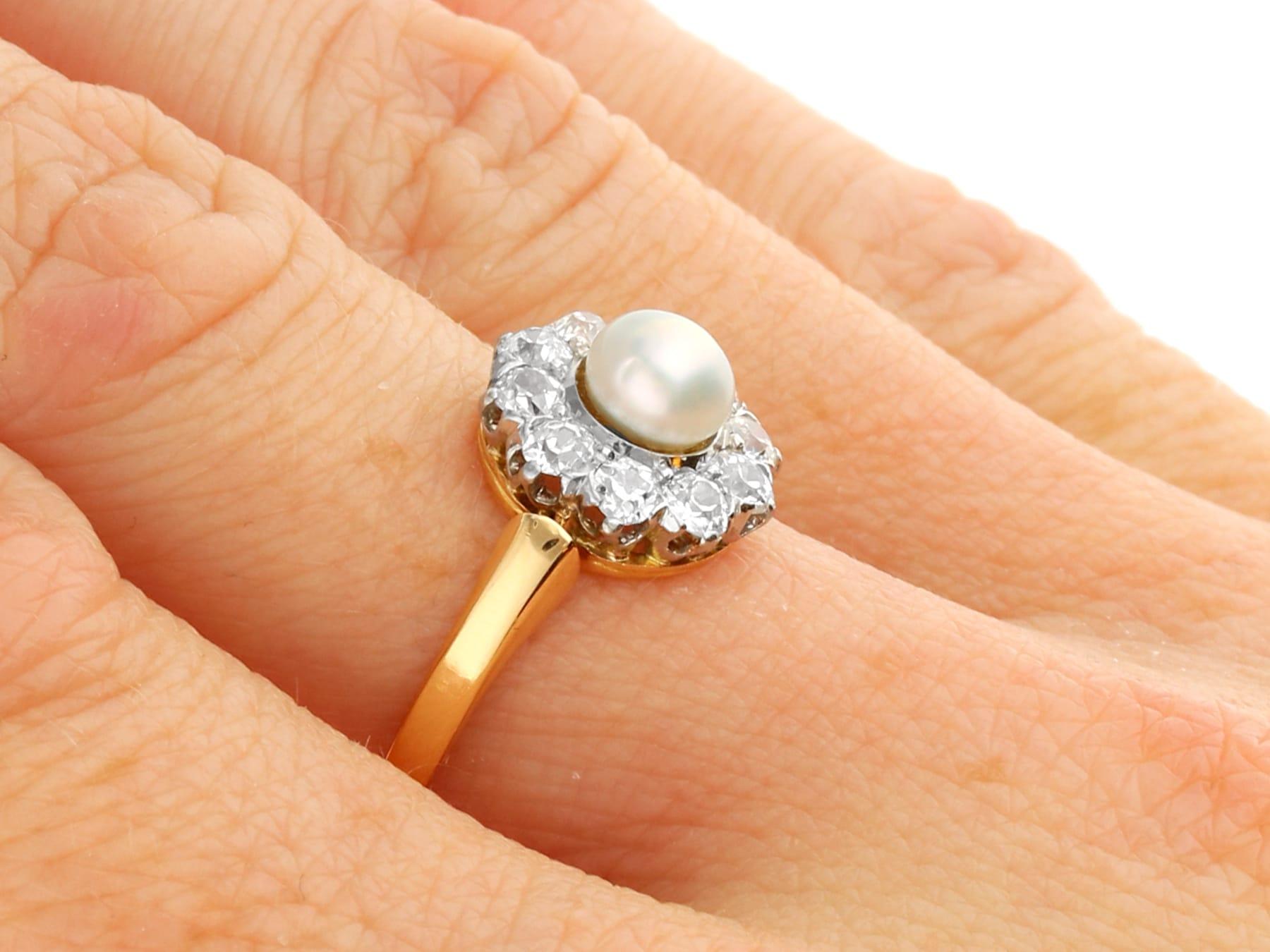 Edwardian Pearl and 0.30 Carat Diamond 18k Yellow Gold Cluster Ring For Sale 3