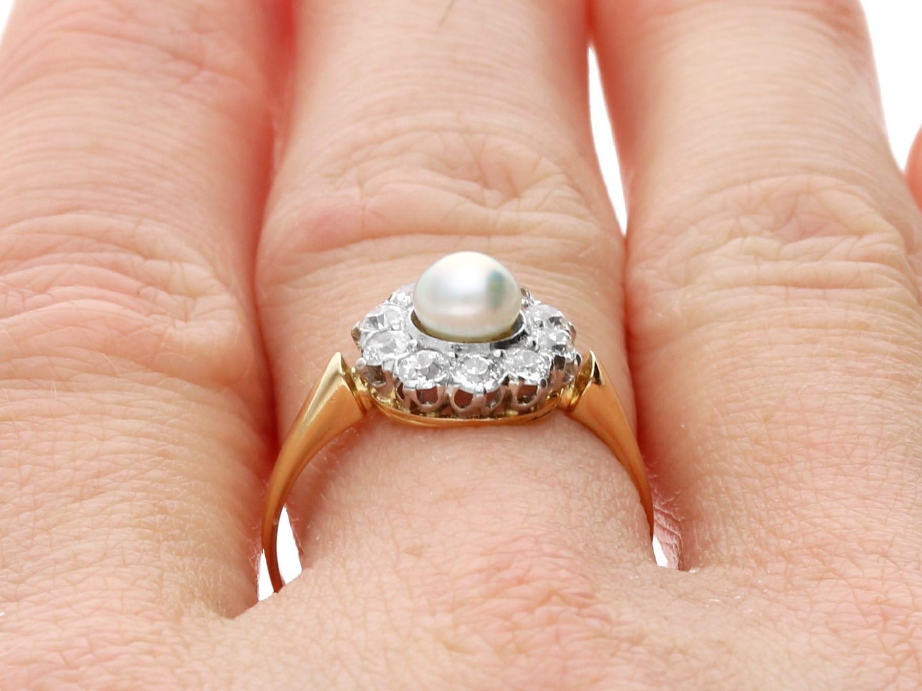 Edwardian Pearl and 0.30 Carat Diamond 18k Yellow Gold Cluster Ring For Sale 4