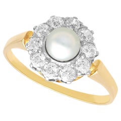 18 Karat Gelbgold-Cluster-Ring mit edwardianischer Perle und 0,30 Karat Diamant