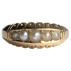 Edwardian Pearl and 15 Carat Gold Five-Stone Band