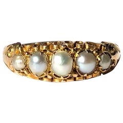 Edwardian Pearl and 15 Carat Gold Five-Stone Ring