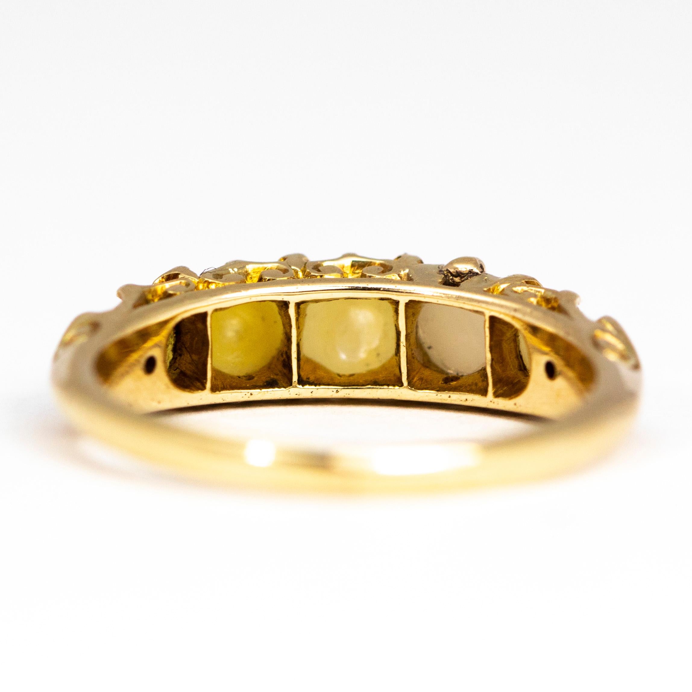 Edwardian Pearl and 18 Carat Gold Half Hoop Ring In Good Condition In Chipping Campden, GB