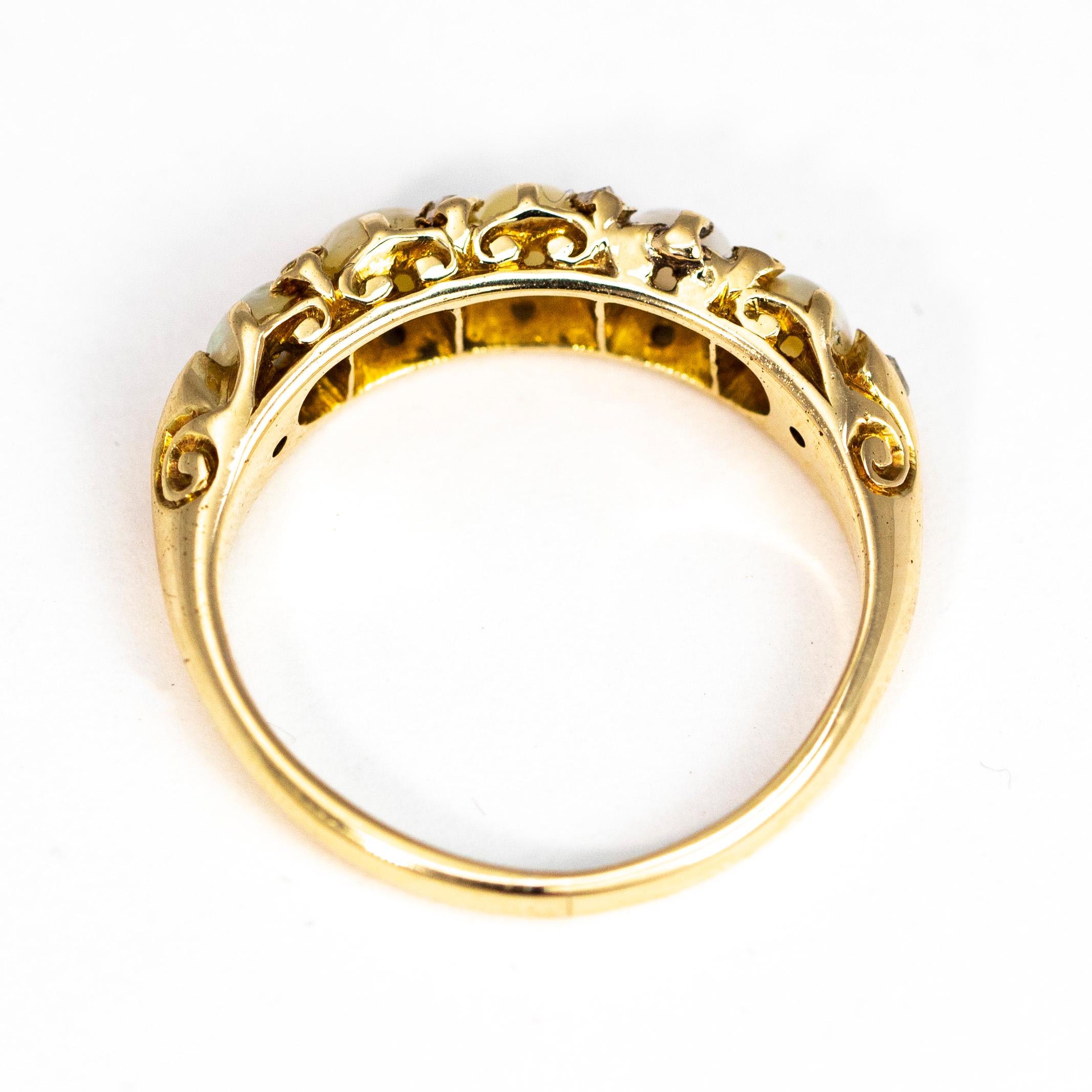 Women's or Men's Edwardian Pearl and 18 Carat Gold Half Hoop Ring