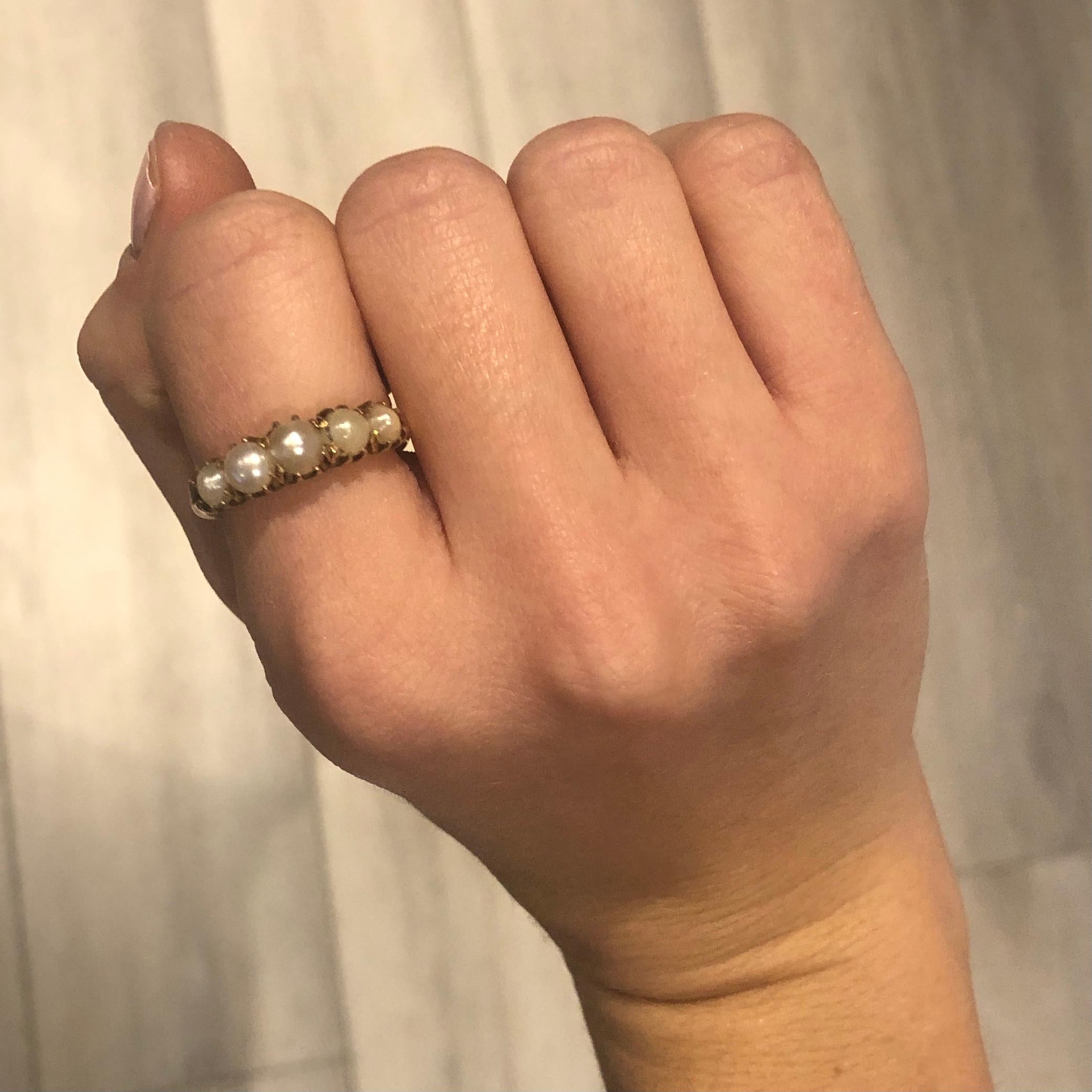 Cinq pierres en or 9 carats et perles édouardiennes en vente 1