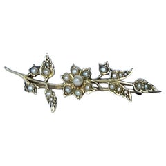 Antique Edwardian Pearl and 9 Carat Gold Flower Brooch