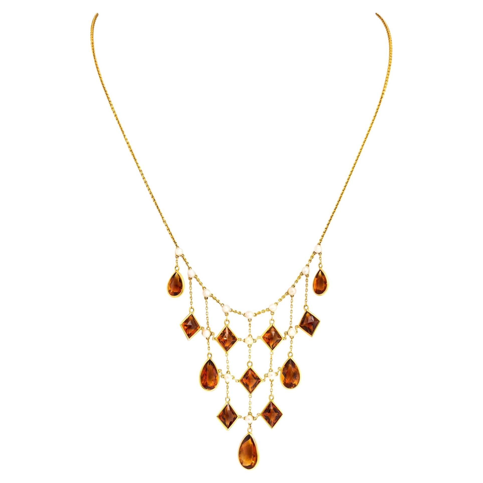 Collana edoardiana di perle e citrini in vendita