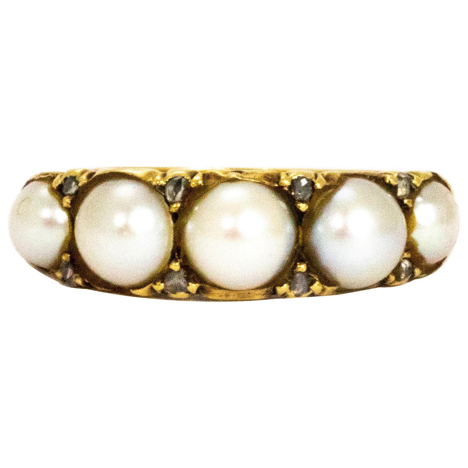 Edwardian Pearl and Diamond 18 Carat Five-Stone Ring