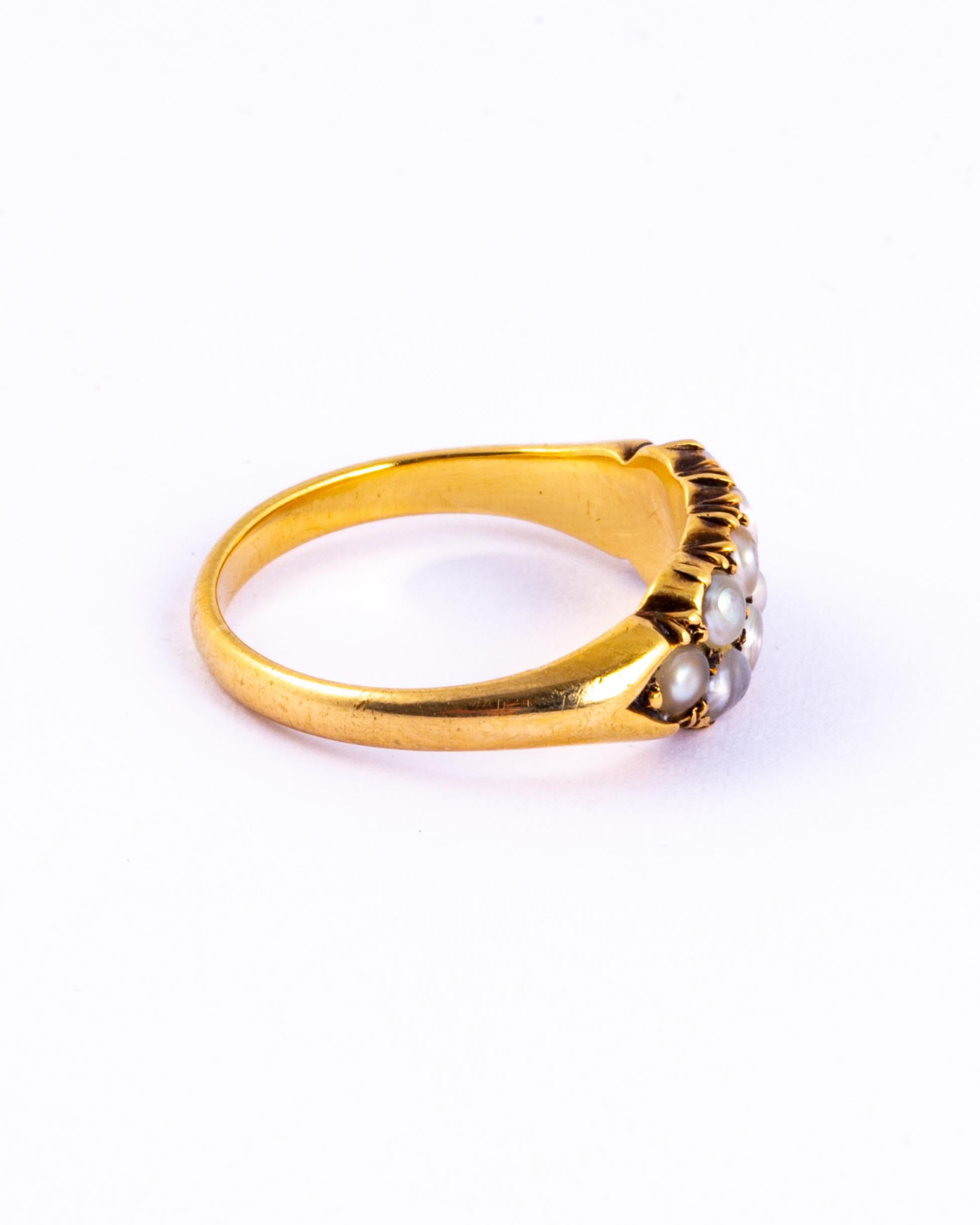 Ring aus 18 Karat Gold mit edlen venezianischen Perlen und Diamanten (Edwardian) im Angebot