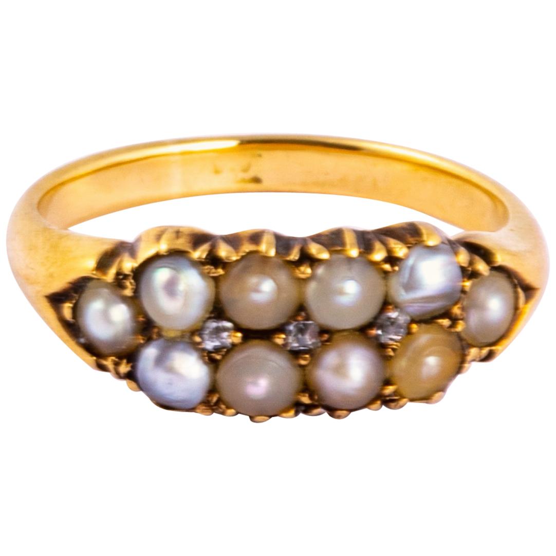 Edwardian Pearl and Diamond 18 Carat Gold Band For Sale