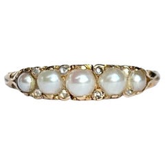 Edwardian Pearl and Diamond 18 Carat Gold Five-Stone Ring