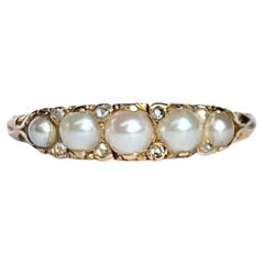 Edwardian Pearl and Diamond 18 Carat Gold Five-Stone Ring
