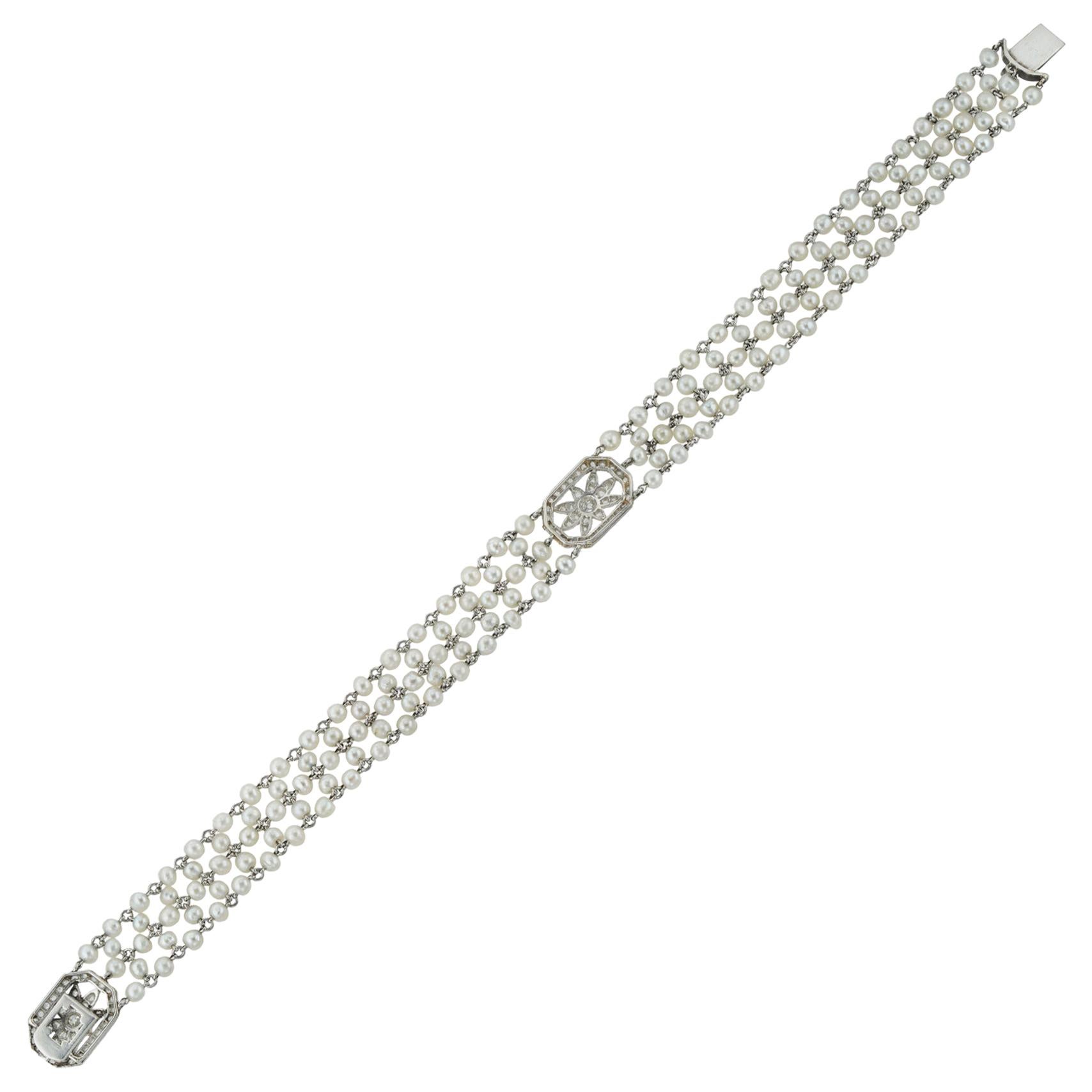 Edwardian Pearl and Diamond Bracelet