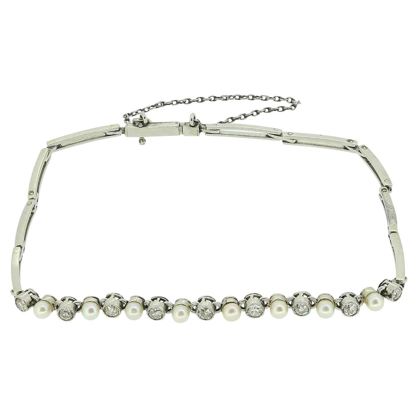Edwardian Pearl and Diamond Bracelet