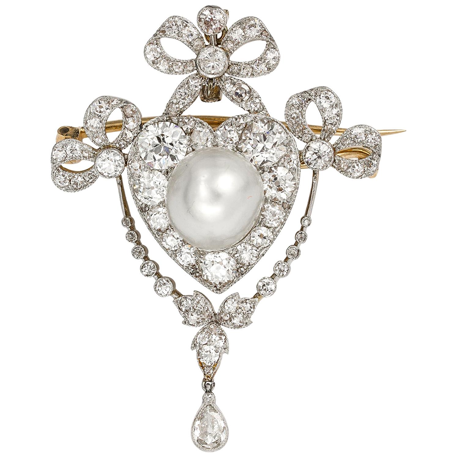 Edwardian Pearl and Diamond Brooch/Pendant For Sale