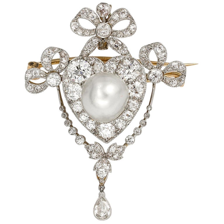 Edwardian Pearl and Diamond Brooch/Pendant For Sale at 1stDibs