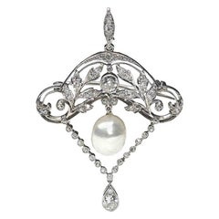 Edwardian Pearl and Diamond Brooch Pendant